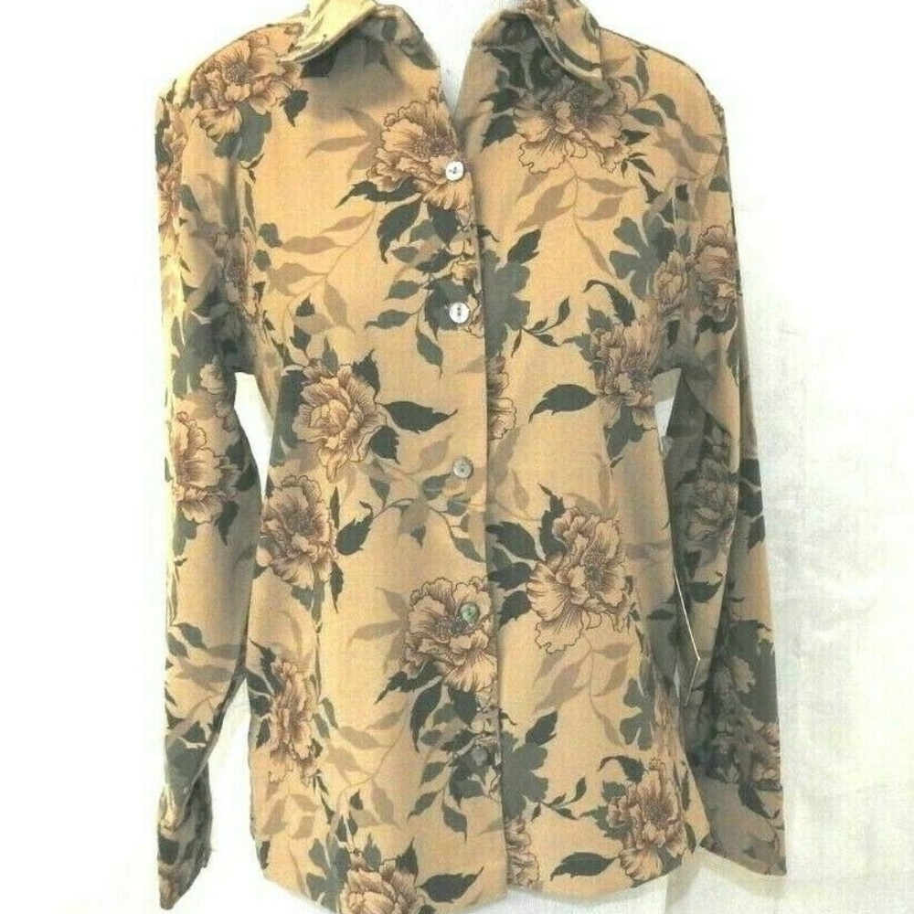 Women's Sz PM Petite Brown Floral Blouse